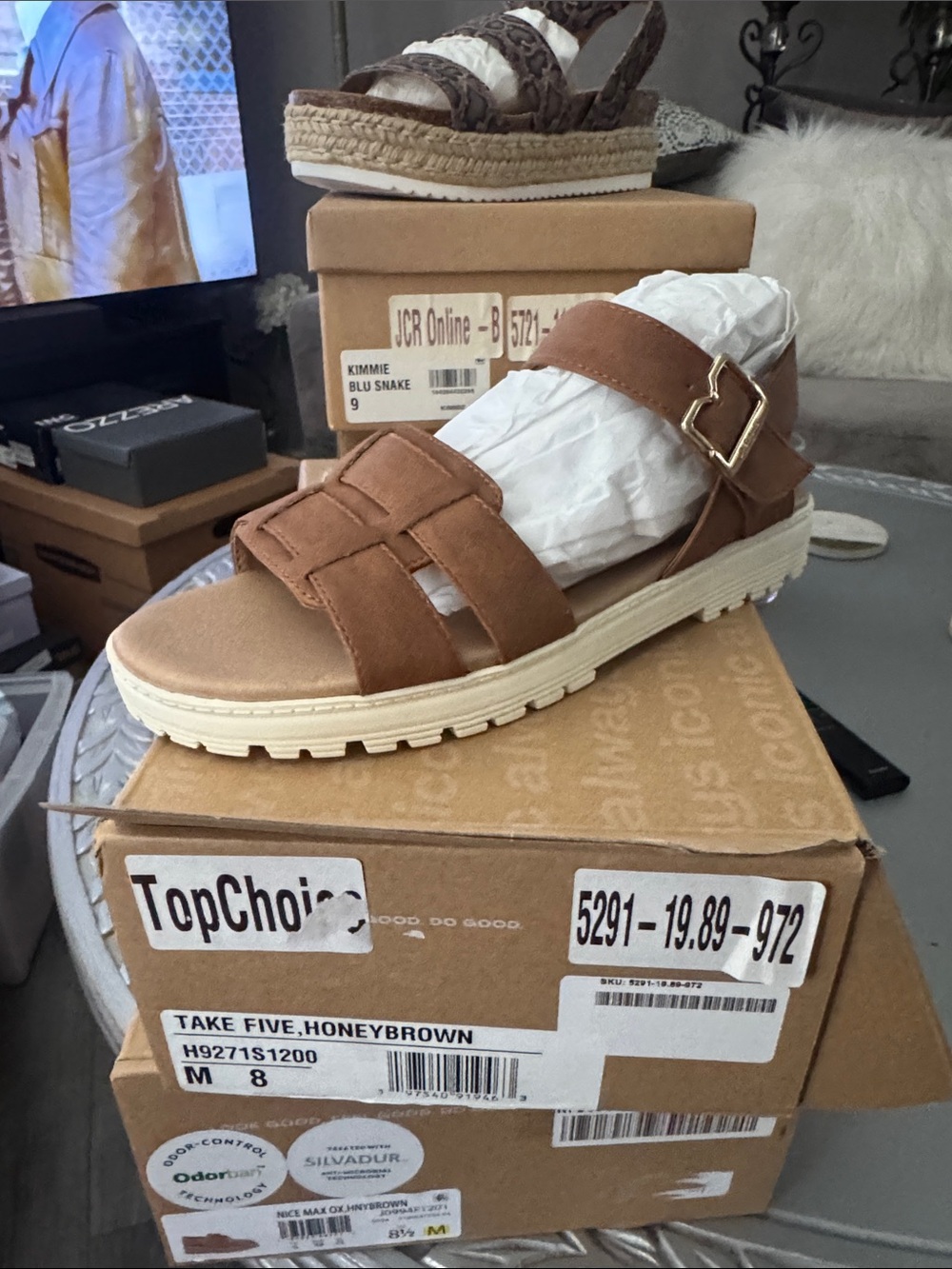 Dr. Scholl's Honey Brown Woven Ankle-Strap Sandal - Picture 5 of 7